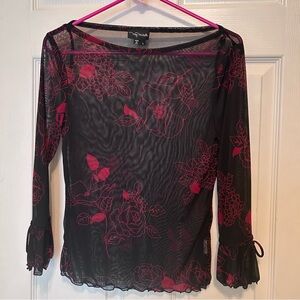 Black and Pink Floral Sheer Top